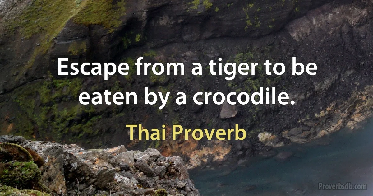 Escape from a tiger to be eaten by a crocodile. (Thai Proverb)