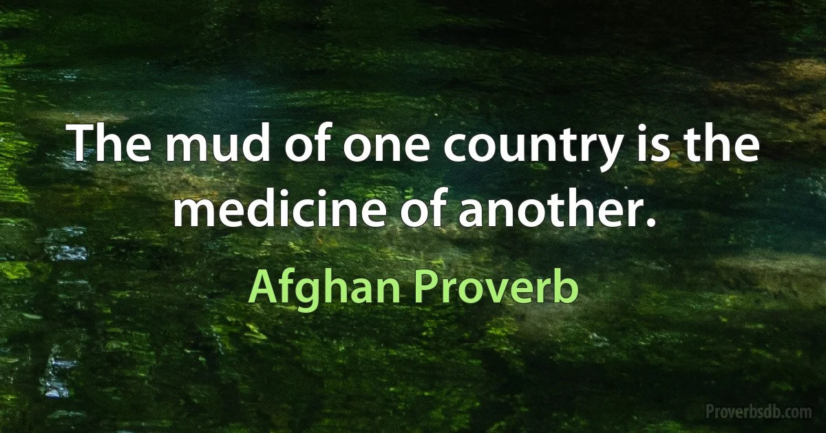 The mud of one country is the medicine of another. (Afghan Proverb)