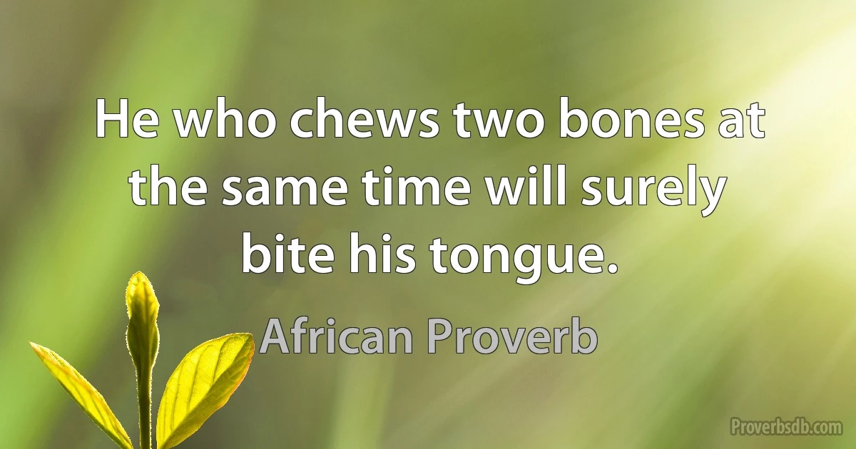 He who chews two bones at the same time will surely bite his tongue. (African Proverb)