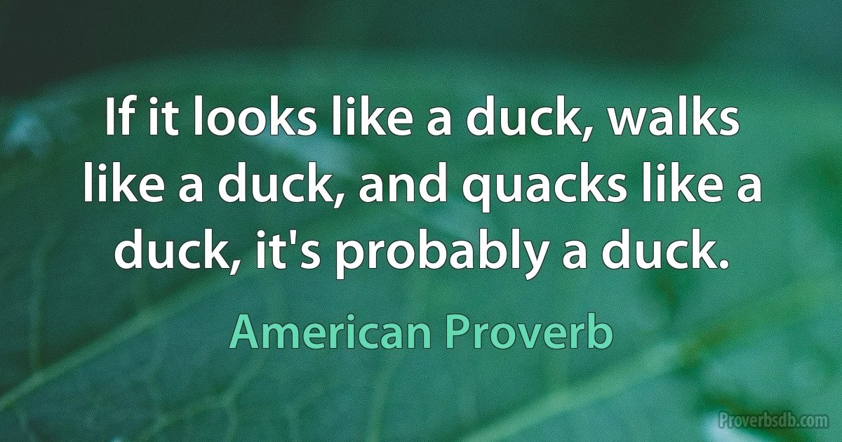 If it looks like a duck, walks like a duck, and quacks like a duck, it's probably a duck. (American Proverb)