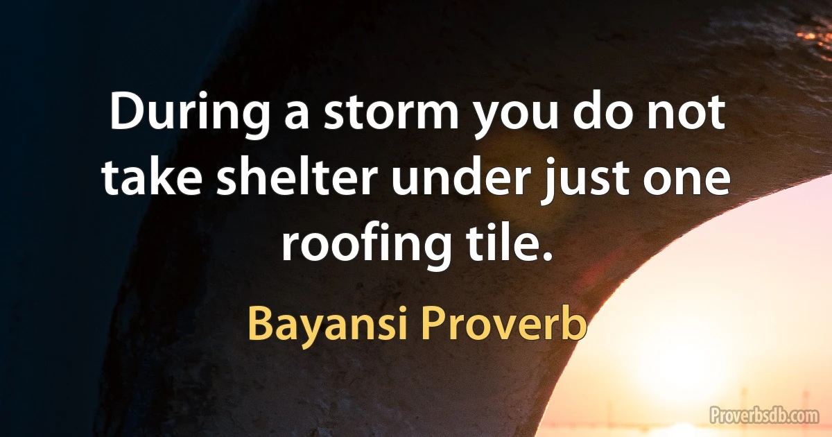 During a storm you do not take shelter under just one roofing tile. (Bayansi Proverb)