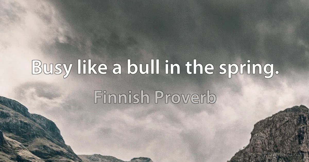 Busy like a bull in the spring. (Finnish Proverb)