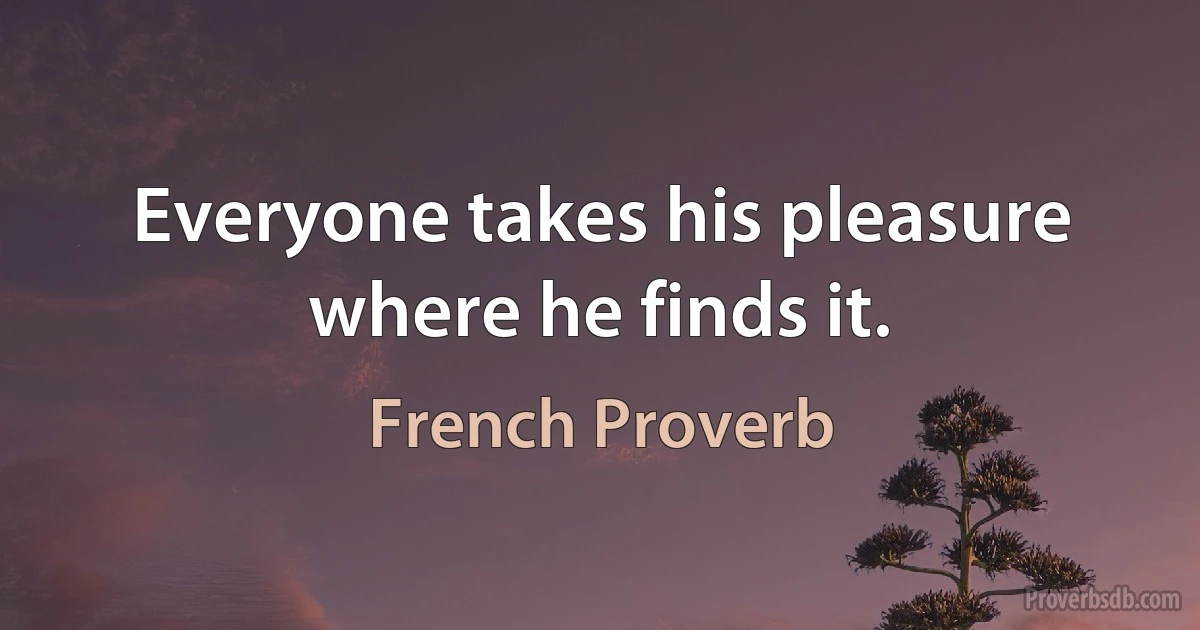 Everyone takes his pleasure where he finds it. (French Proverb)