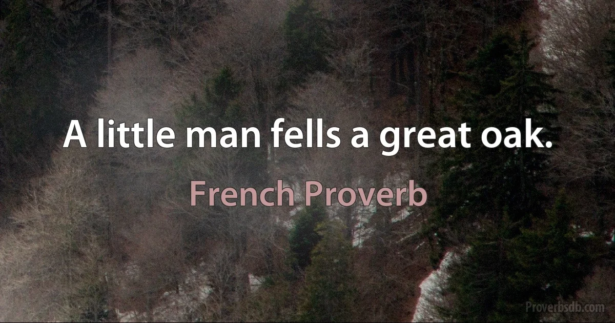 A little man fells a great oak. (French Proverb)