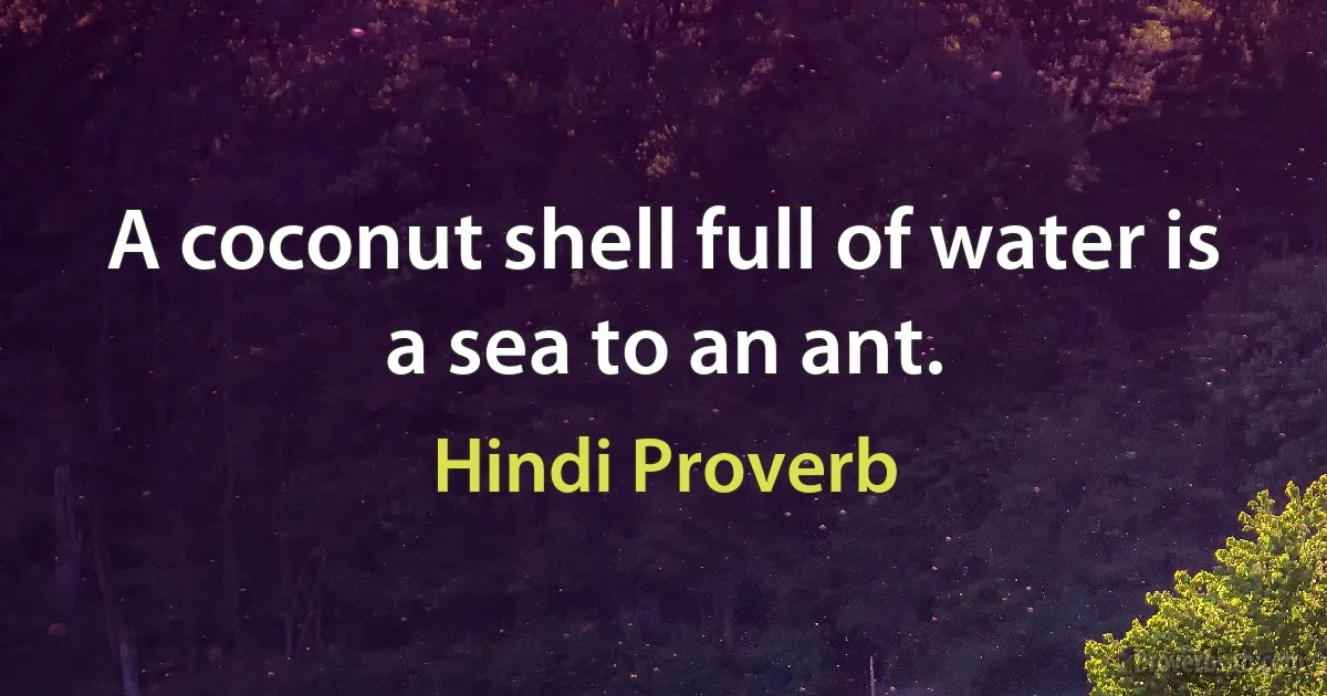 A coconut shell full of water is a sea to an ant. (Hindi Proverb)