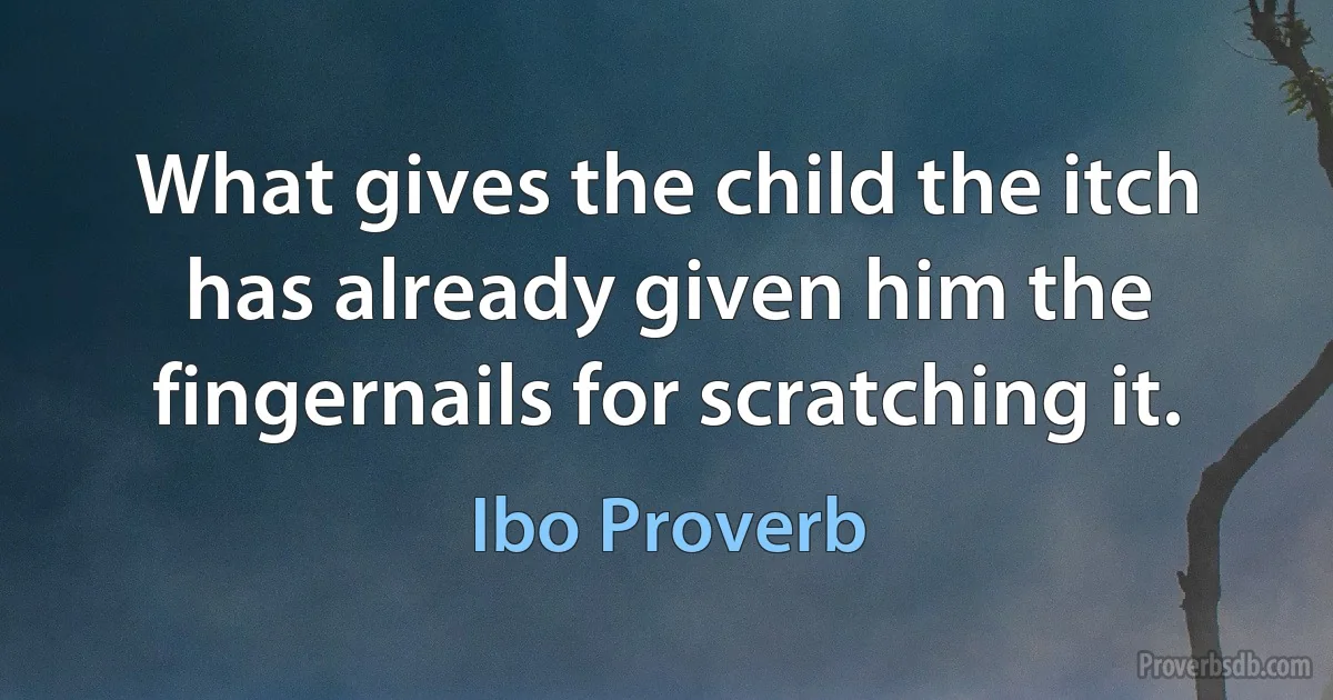 What gives the child the itch has already given him the fingernails for scratching it. (Ibo Proverb)