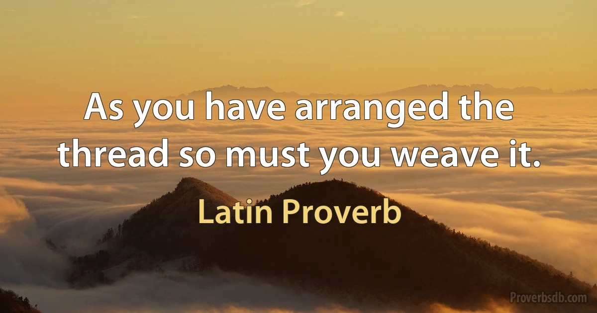 As you have arranged the thread so must you weave it. (Latin Proverb)