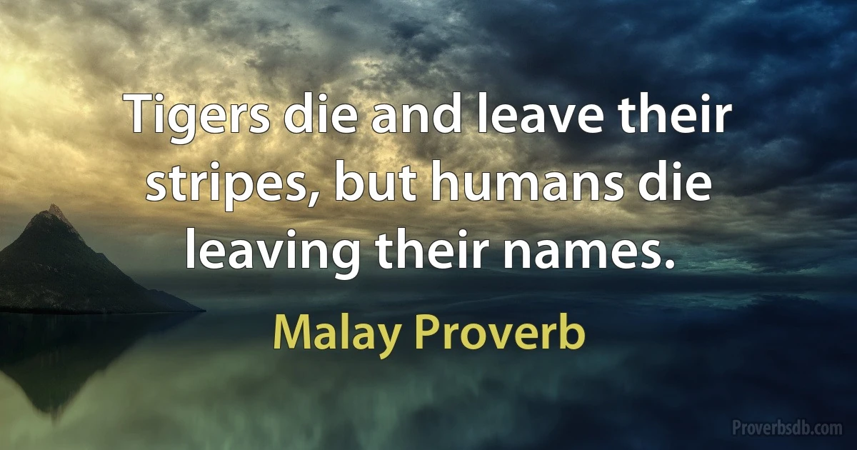 Tigers die and leave their stripes, but humans die leaving their names. (Malay Proverb)