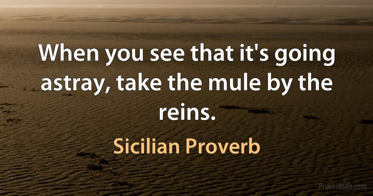 When you see that it's going astray, take the mule by the reins. (Sicilian Proverb)