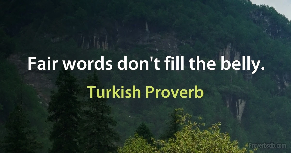 Fair words don't fill the belly. (Turkish Proverb)