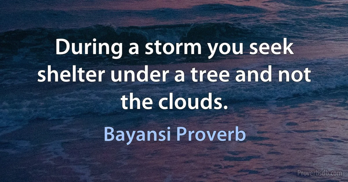 During a storm you seek shelter under a tree and not the clouds. (Bayansi Proverb)