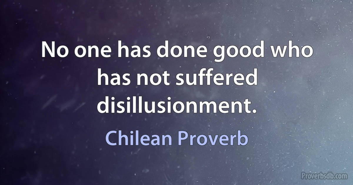 No one has done good who has not suffered disillusionment. (Chilean Proverb)