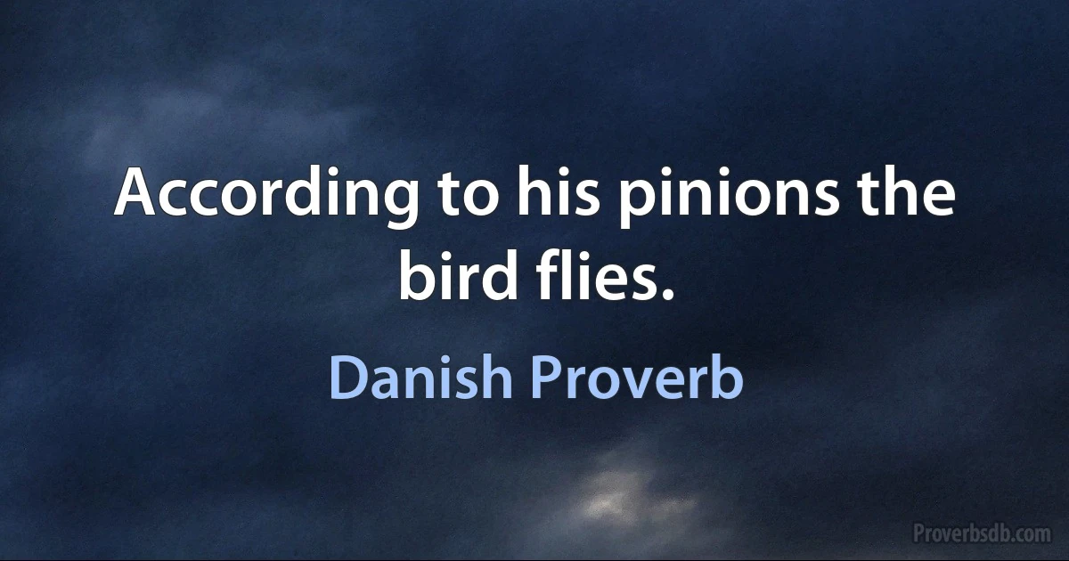 According to his pinions the bird flies. (Danish Proverb)