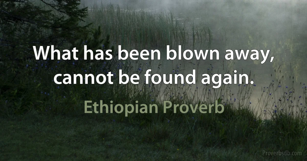 What has been blown away, cannot be found again. (Ethiopian Proverb)