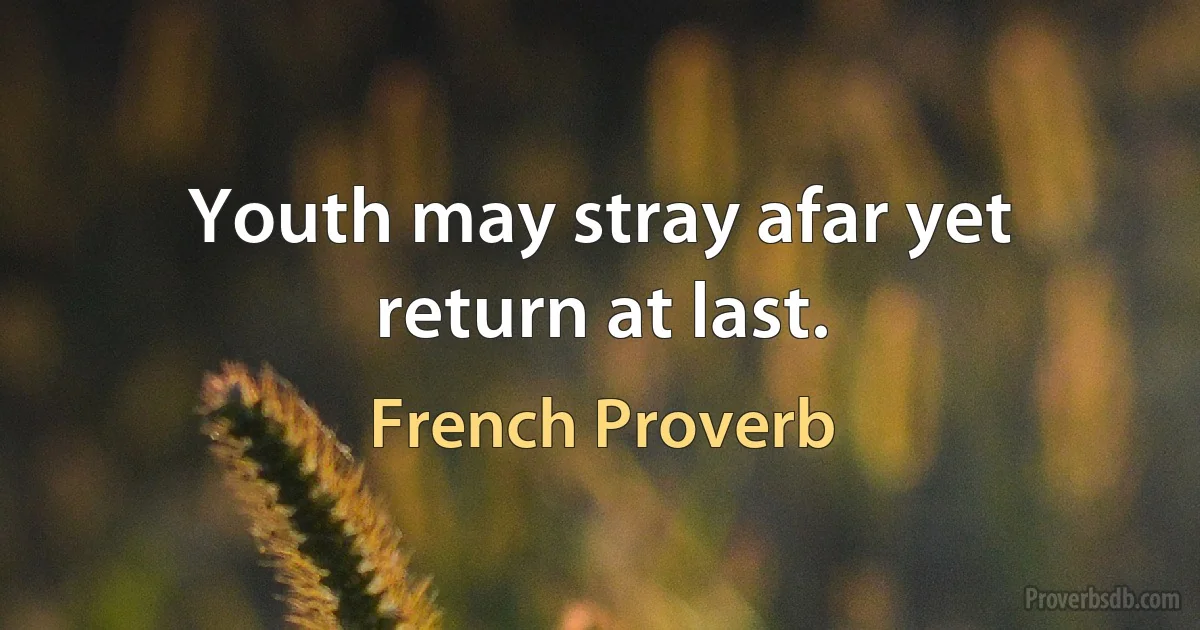 Youth may stray afar yet return at last. (French Proverb)