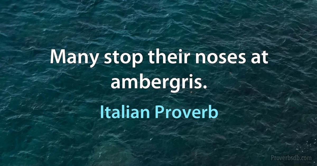 Many stop their noses at ambergris. (Italian Proverb)