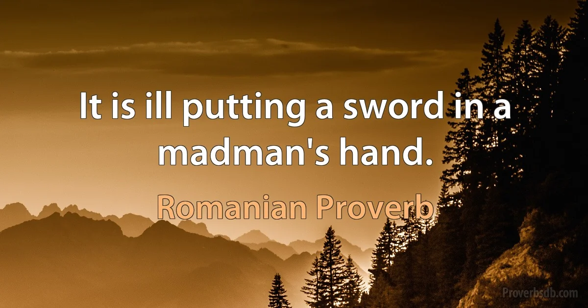 It is ill putting a sword in a madman's hand. (Romanian Proverb)