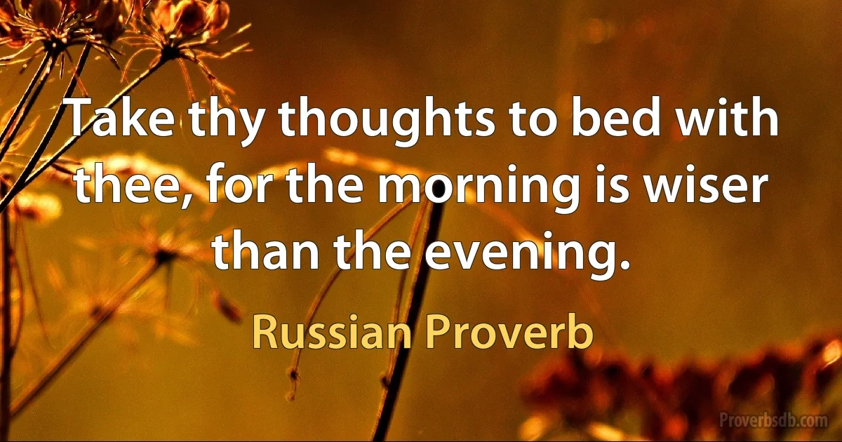 Take thy thoughts to bed with thee, for the morning is wiser than the evening. (Russian Proverb)