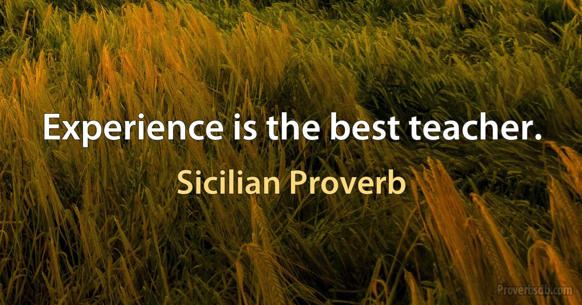 Experience is the best teacher. (Sicilian Proverb)