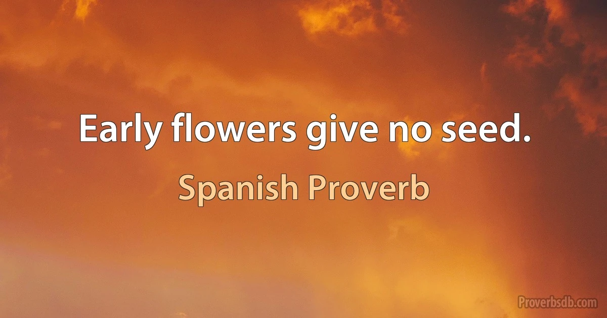 Early flowers give no seed. (Spanish Proverb)