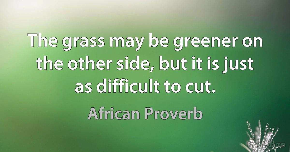 The grass may be greener on the other side, but it is just as difficult to cut. (African Proverb)