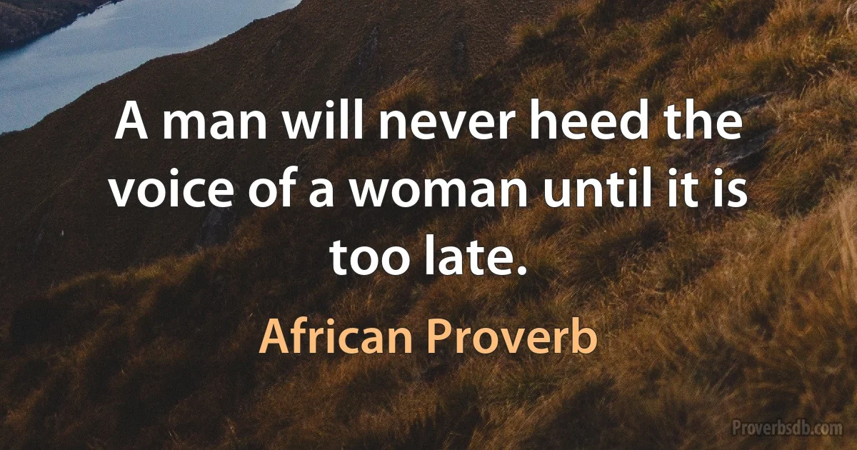 A man will never heed the voice of a woman until it is too late. (African Proverb)