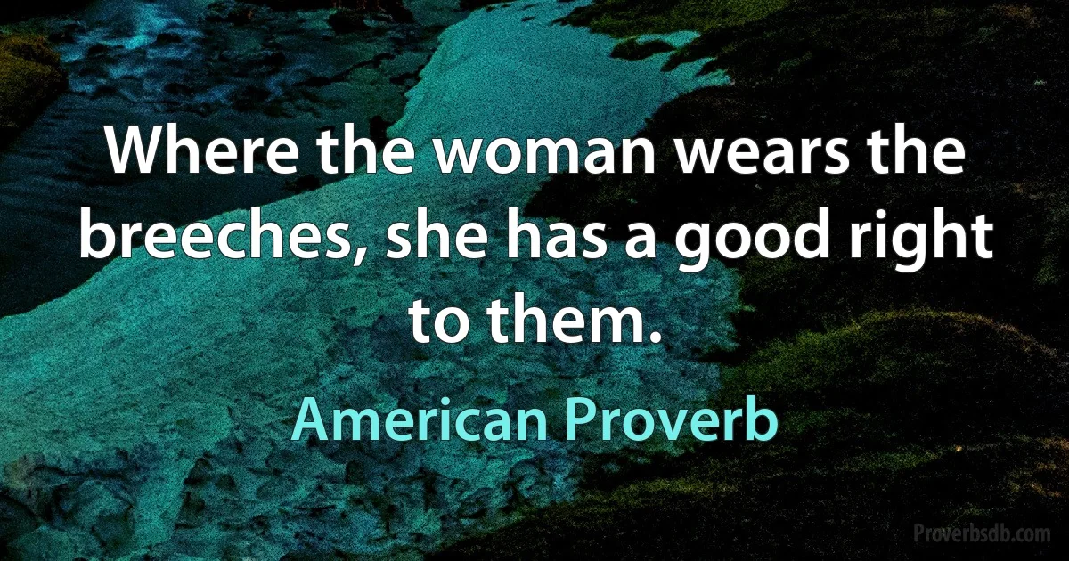 Where the woman wears the breeches, she has a good right to them. (American Proverb)