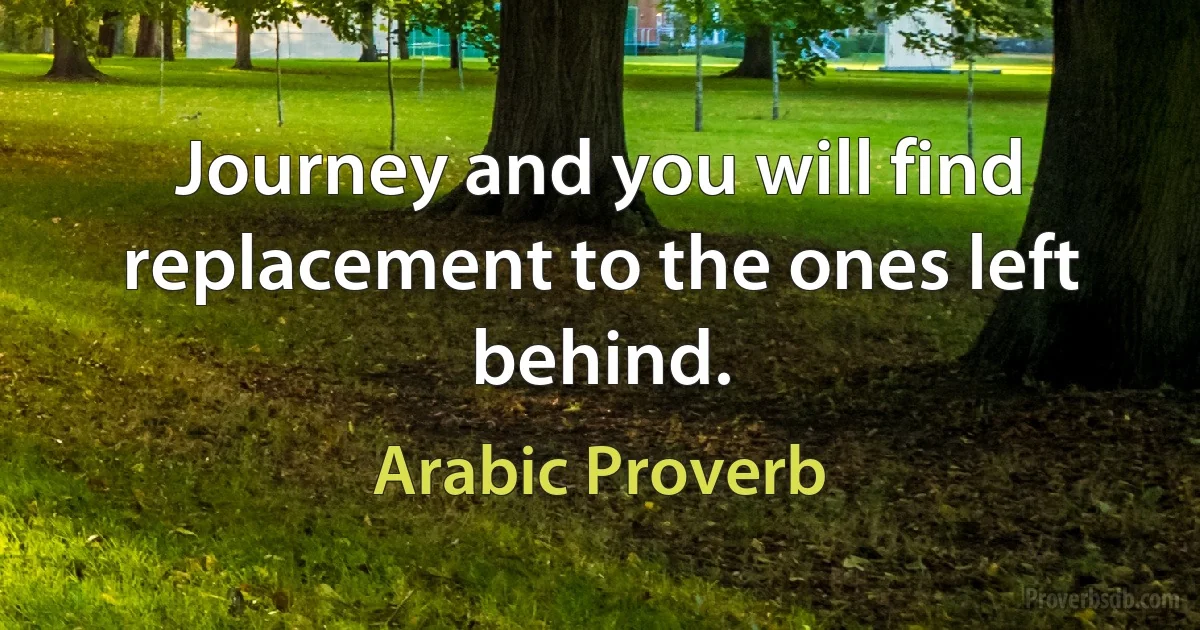 Journey and you will find replacement to the ones left behind. (Arabic Proverb)