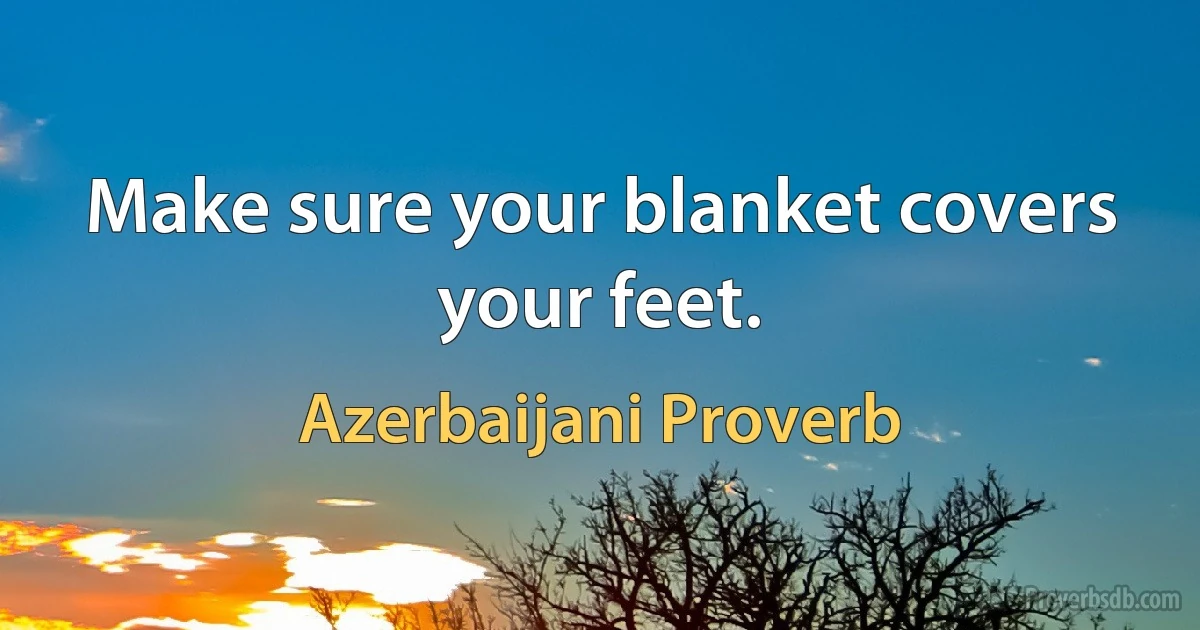 Make sure your blanket covers your feet. (Azerbaijani Proverb)