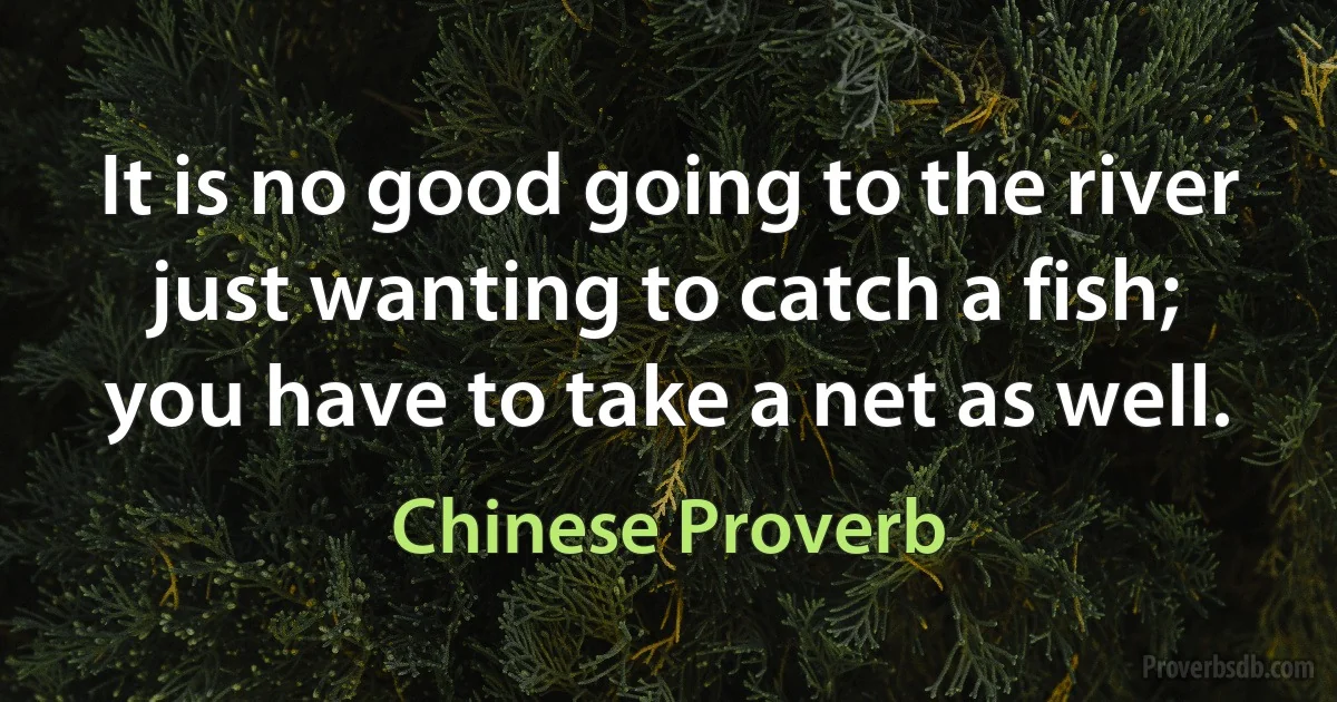 It is no good going to the river just wanting to catch a fish; you have to take a net as well. (Chinese Proverb)