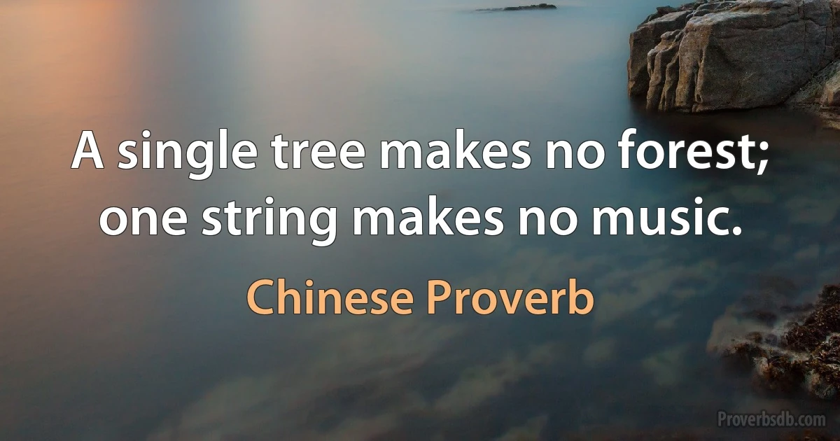 A single tree makes no forest; one string makes no music. (Chinese Proverb)