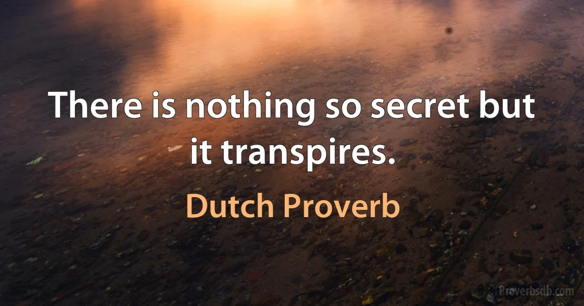 There is nothing so secret but it transpires. (Dutch Proverb)