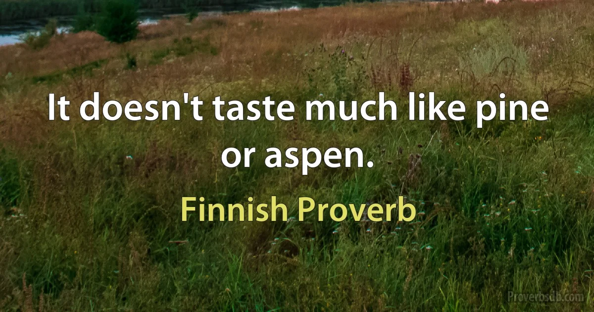 It doesn't taste much like pine or aspen. (Finnish Proverb)