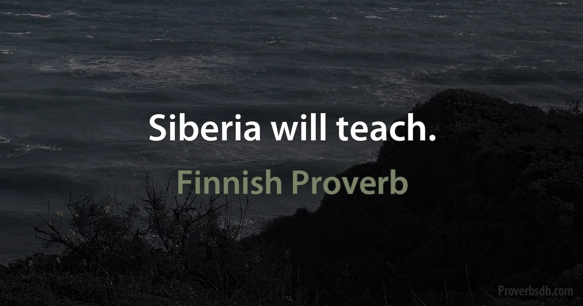 Siberia will teach. (Finnish Proverb)