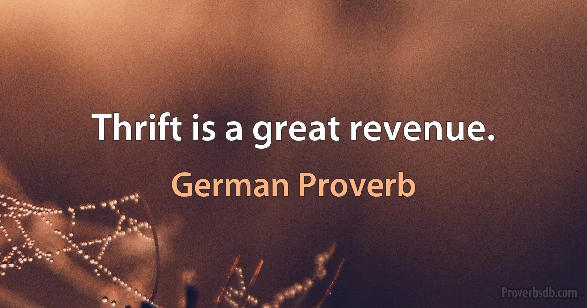 Thrift is a great revenue. (German Proverb)