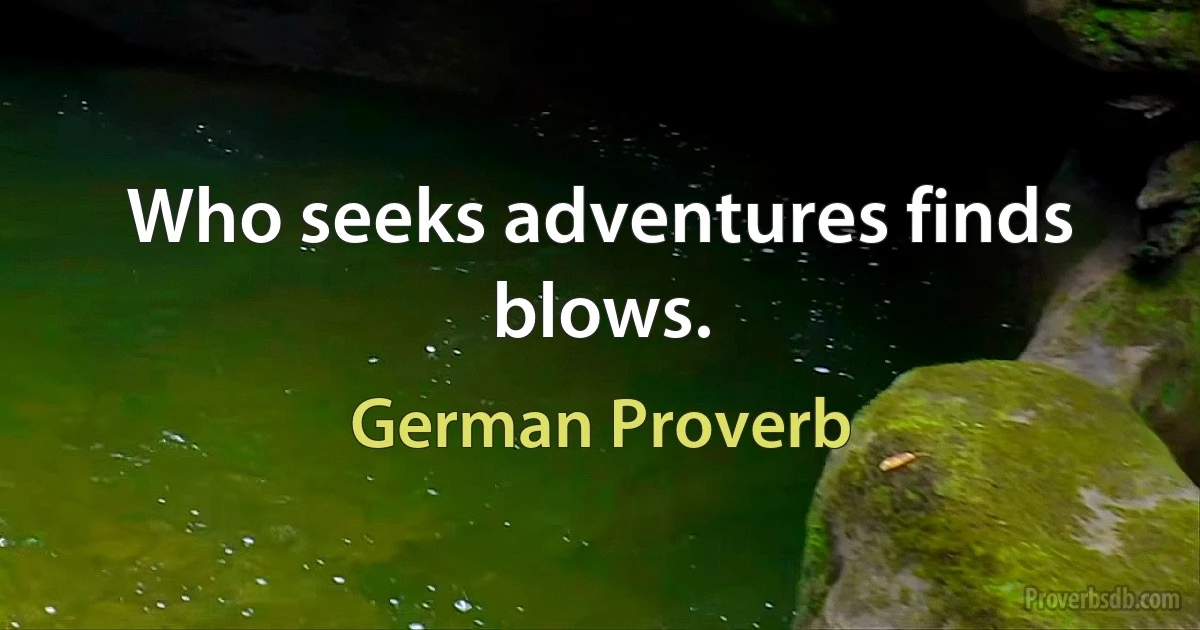 Who seeks adventures finds blows. (German Proverb)