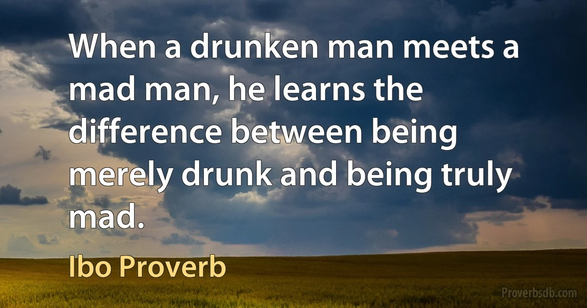 When a drunken man meets a mad man, he learns the difference between being merely drunk and being truly mad. (Ibo Proverb)