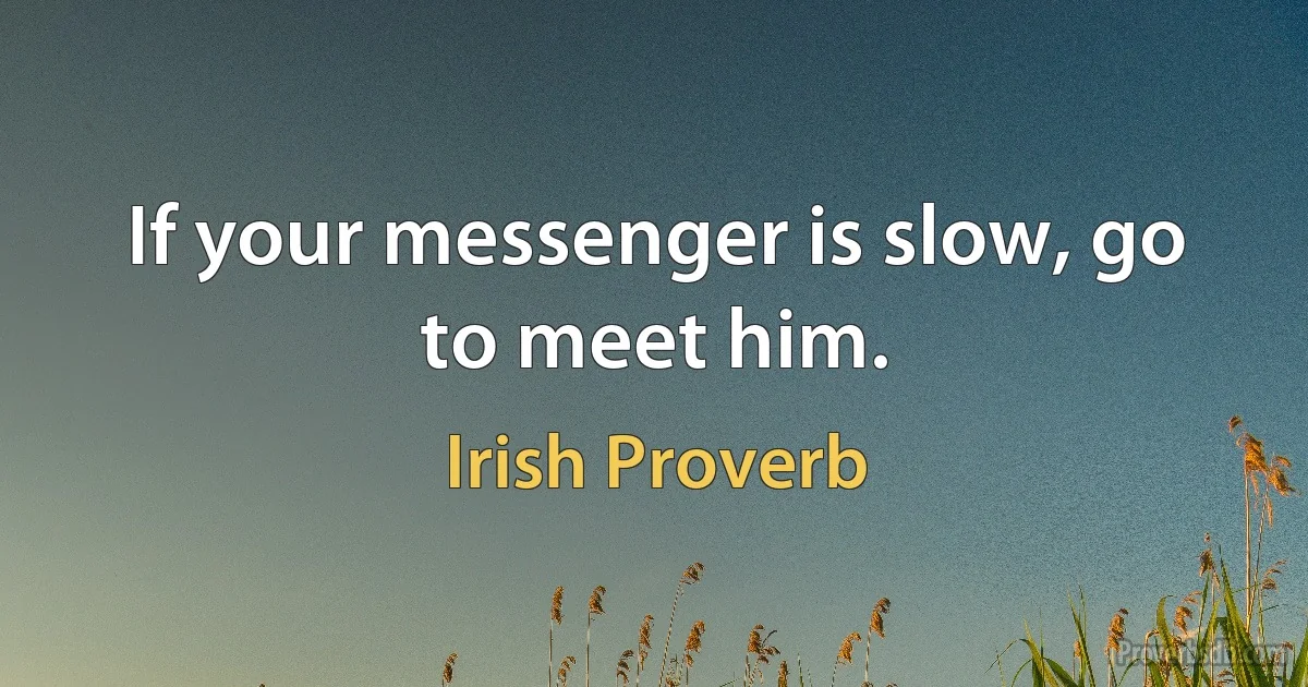 If your messenger is slow, go to meet him. (Irish Proverb)