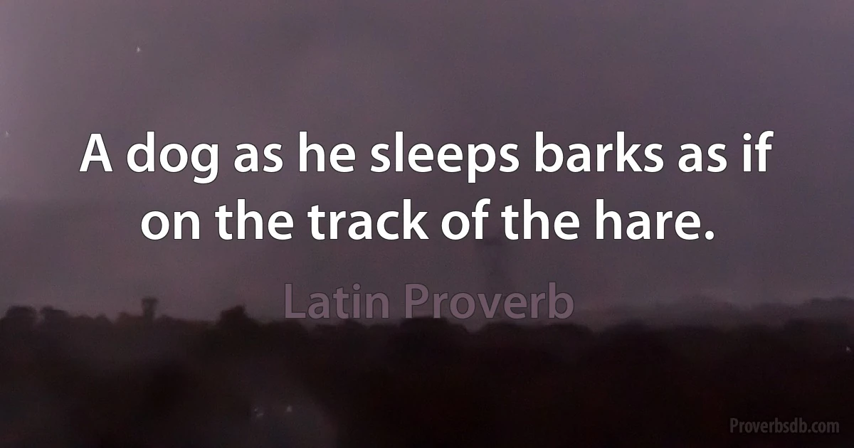 A dog as he sleeps barks as if on the track of the hare. (Latin Proverb)