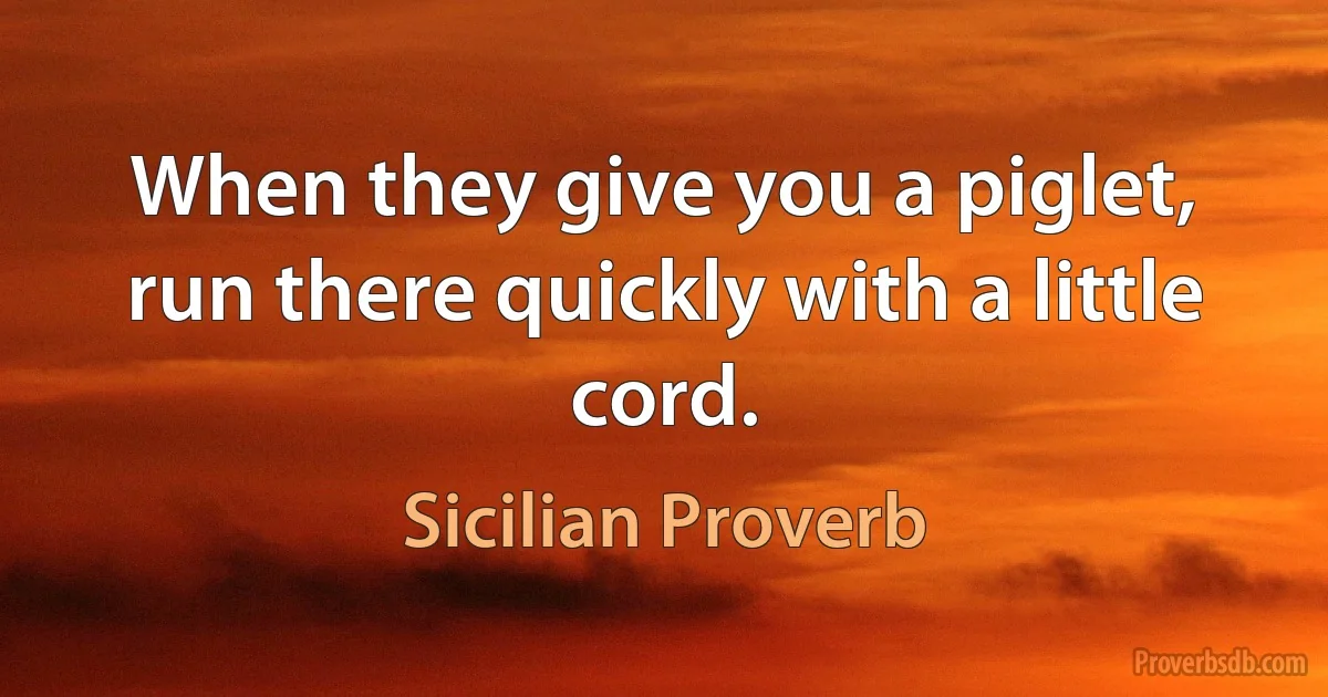 When they give you a piglet, run there quickly with a little cord. (Sicilian Proverb)