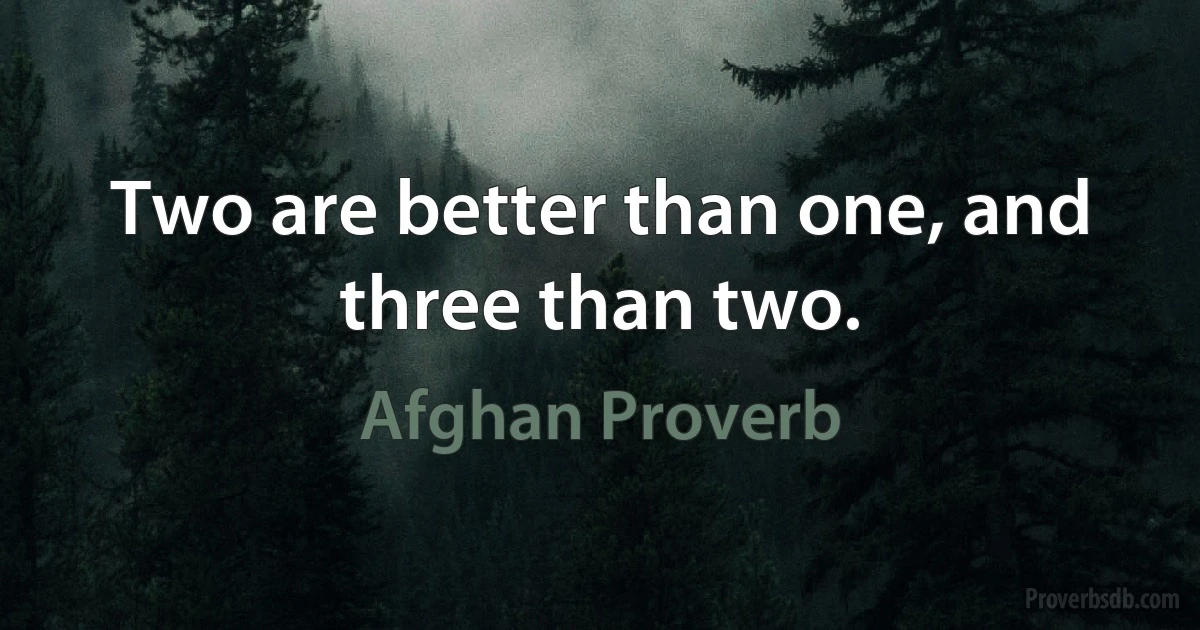 Two are better than one, and three than two. (Afghan Proverb)