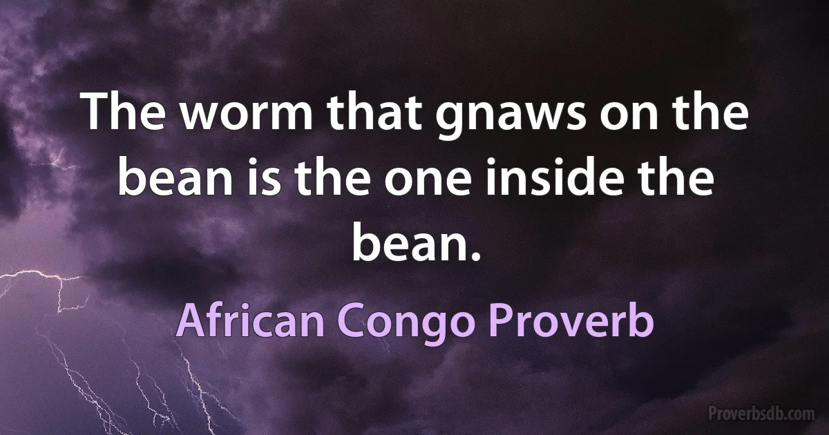 The worm that gnaws on the bean is the one inside the bean. (African Congo Proverb)