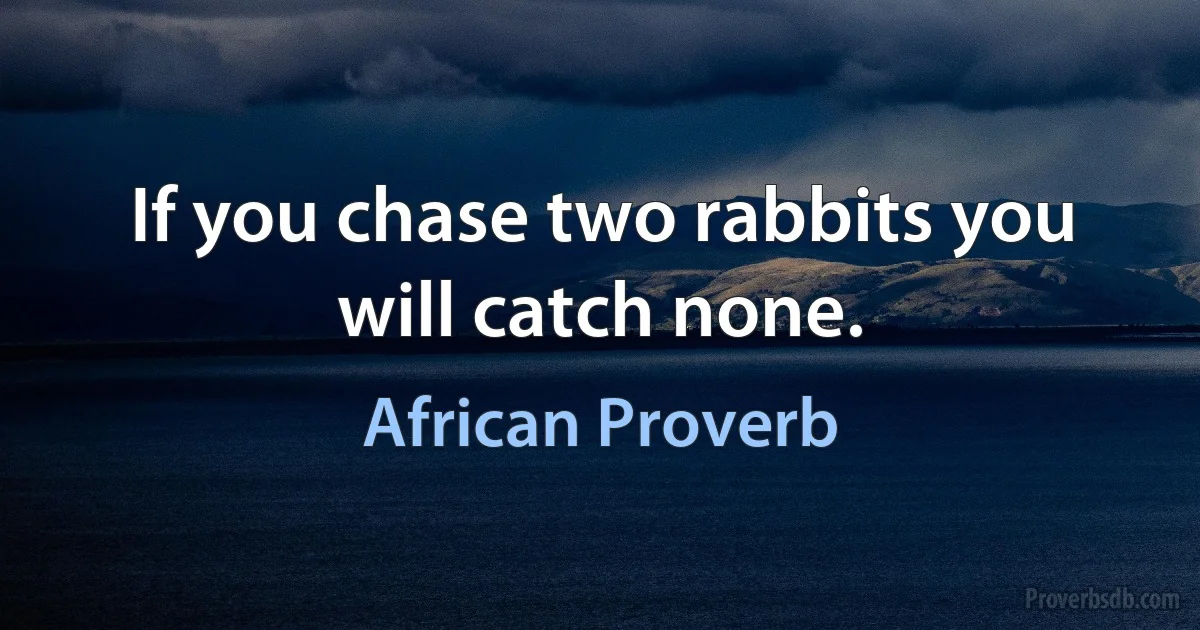 If you chase two rabbits you will catch none. (African Proverb)