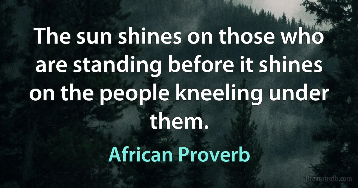 The sun shines on those who are standing before it shines on the people kneeling under them. (African Proverb)