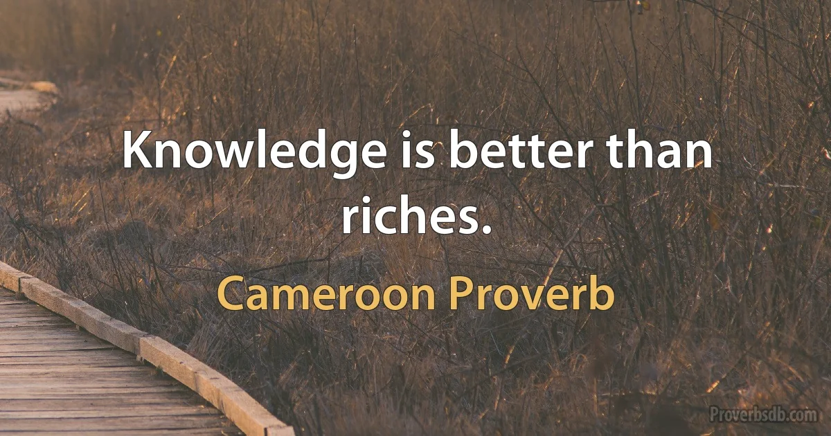 Knowledge is better than riches. (Cameroon Proverb)