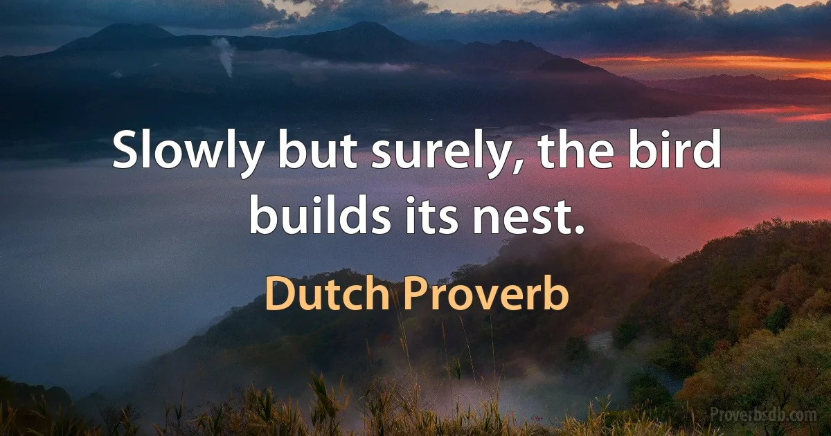 Slowly but surely, the bird builds its nest. (Dutch Proverb)