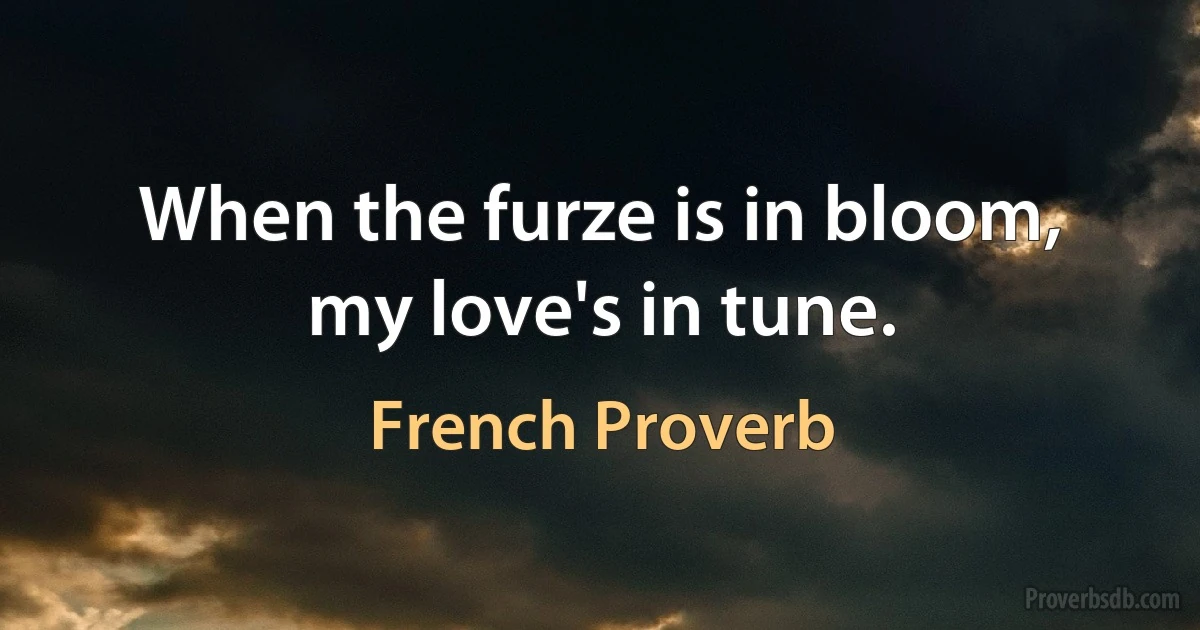 When the furze is in bloom, my love's in tune. (French Proverb)