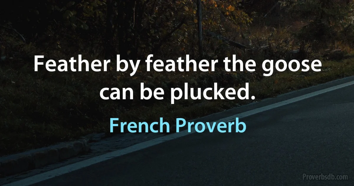 Feather by feather the goose can be plucked. (French Proverb)