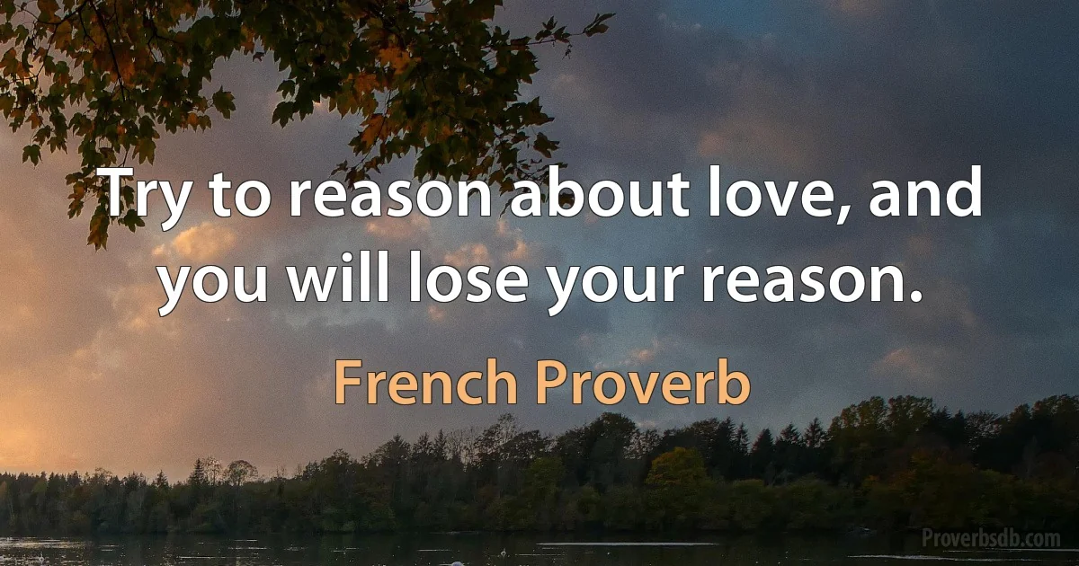 Try to reason about love, and you will lose your reason. (French Proverb)