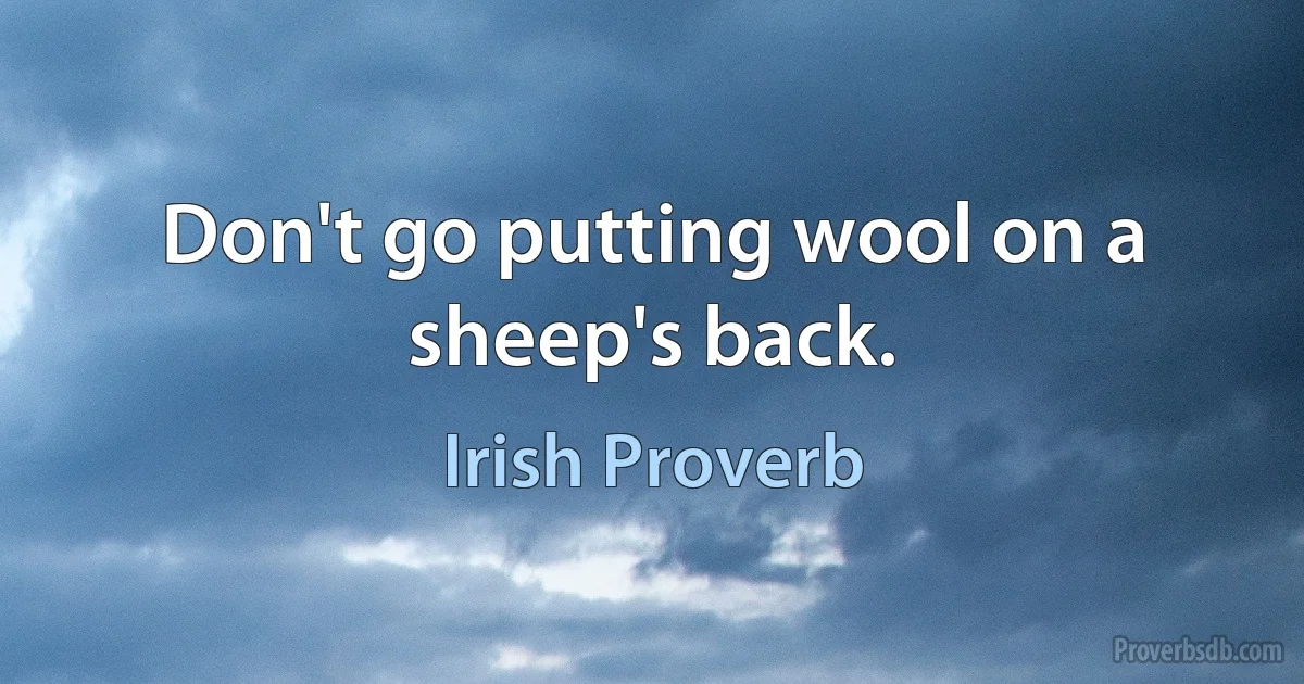 Don't go putting wool on a sheep's back. (Irish Proverb)